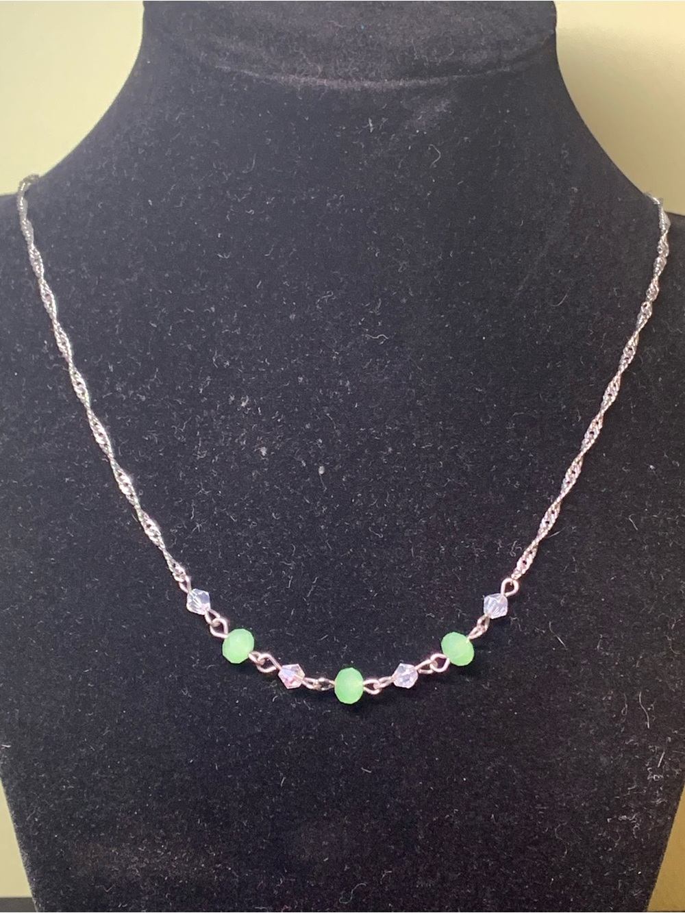 Silver-Tone Necklace with Green and Clear Beads